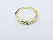 Load image into Gallery viewer, Dazzlingrock Collection 14K Round Cut Emerald & White Diamond Mens Channel Set Fashion Wedding Band, Yellow Gold, Size 10