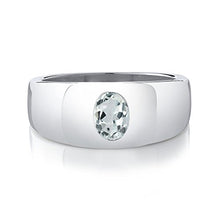 Load image into Gallery viewer, Gem Stone King 1.20 Ct Oval Sky Blue Aquamarine 925 Sterling Silver Men's Ring (Size 10)