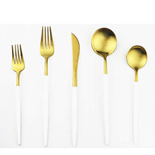 Load image into Gallery viewer, Gugrida White Gold Flatware, Royal 20 Piece Matte White Handle 18/10 Stainless Steel Tableware Sets for 4 Including Forks Spoons Knives, Camping Silverware Travel Utensils Set Cutlery (White Gold)
