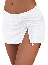 Load image into Gallery viewer, Byoauo Women's Swim Skirt Solid Ruched Swimsuits Drawstrings Side Slit Pull Tie Bikini Bottoms Women's Petite Swimwear Bottoms White