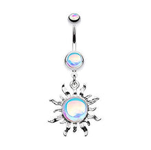 Load image into Gallery viewer, Amelia Fashion 14GA Illuminating Moonstone Sun Dangle Belly Button/Navel Ring Double Jeweled 316L Surgical Steel (Steel/Moonstone)