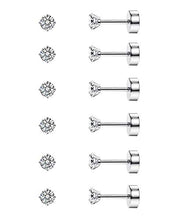 Load image into Gallery viewer, CASSIECA 6 Pairs 20G Cartilage Earring Stud for Women Men 316L Surgical Steel Flat Back Earrings Set, 2-6mm Round CZ Barbell Stud Earrings for Cartilage Tragus Helix Piercing Jewelry