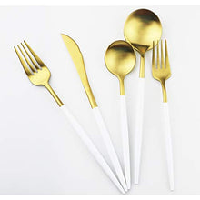 Load image into Gallery viewer, Gugrida White Gold Flatware, Royal 20 Piece Matte White Handle 18/10 Stainless Steel Tableware Sets for 4 Including Forks Spoons Knives, Camping Silverware Travel Utensils Set Cutlery (White Gold)