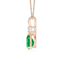 Load image into Gallery viewer, Emerald Teardrop Pendant with Diamond in 14K Rose Gold (8x6mm Emerald)