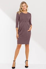 Load image into Gallery viewer, Women's Front Pleated Midi Maternity Dress, Dark Mauve, Medium