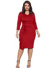 Load image into Gallery viewer, Women's Ruffle Bodycon Work Dress V Neck Ruched Business Office Cocktail Party Tight Sheath Dresses Red L