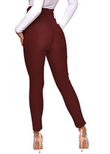 Load image into Gallery viewer, Ohvera Women's All Occasions Paper Bag Waist Pants Trousers with Tie Pockets WineRed Large