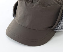 Load image into Gallery viewer, Connectyle Unisex Winter Hat with Brim Warm Earflaps Hat Faux Fur Baseball Cap for Men Army Green