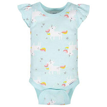 Load image into Gallery viewer, GERBER Baby Girls 4-Pack Short Sleeve Onesies Bodysuits, Pink Unicorns, 0-3 Months