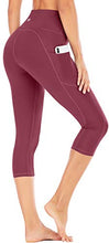 Load image into Gallery viewer, IUGA High Waisted Yoga Pants for Women with Pockets Capri Leggings for Women Workout Leggings for Women Yoga Capris (Maroon, M)