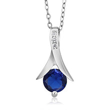 Load image into Gallery viewer, Gem Stone King 925 Sterling Silver Simulated Sapphire Pendant Necklace and Earrings Set 2.40 Cttw Round with 18 Inch Silver Chain