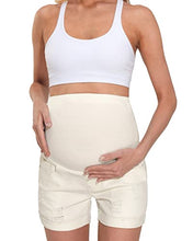 Load image into Gallery viewer, PIQIDIG Womens Maternity Jeans Shorts Belly Support Pregnancy Short Pants White M