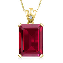 Load image into Gallery viewer, Gem Stone King 18K Yellow Gold Plated Silver Red Created Ruby Pendant Necklace For Women 20.05 Ct Emerald Cut 18X13MM with 18 Inch Silver Chain