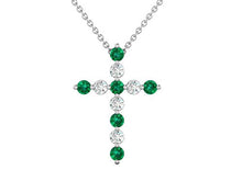 Load image into Gallery viewer, 14K White Gold 1/4 CTGW (G-H Color, SI2-I1 Clarity) Natural Diamond and Emerald Cross Pendant (Small Size) for Women with FREE 18" Sterling Silver Chain