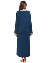 Load image into Gallery viewer, Ekouaer Nightgown,Long Loungewear Striped Sleepwear Night Dress (Navy, Small)