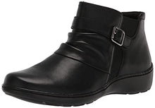 Load image into Gallery viewer, Clarks Women's Cora Rouched Ankle Boot, Black Leather, 9