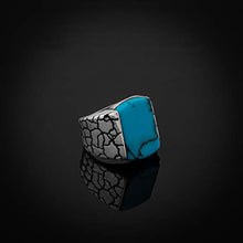 Load image into Gallery viewer, Chicotta Men’s Sterling Silver Statement Ring with Large Flat-top Onyx/Turquoise Gemstone (12, Antique Turquoise)