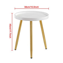 Load image into Gallery viewer, HuiDao Round Side Table Wooden Tray Table with Metal Tripod Stand Nightstand Coffee Table End Table for Living Room Bedroom Office Small Spaces, 18" H x 15”D (White & Gold)