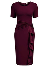 Load image into Gallery viewer, AISIZE Women 50s Vintage Ruffle Peplum Cocktail Pencil Knee Dress Large Burgundy
