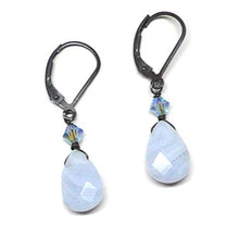 Load image into Gallery viewer, Blue Lace Agate Briolette Sterling Silver Lever Back Earrings Crystal