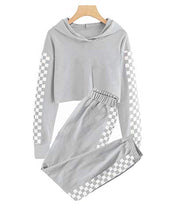 Load image into Gallery viewer, Crop Tops Hoodies for Teen Girls Clothes Kids Cute Long Sleeve Shirts Checkered Sweatshirts and Sweatpants 2 Piece Outfits Sweatsuit Clothing Sets Gray Grey, 9-10 Years