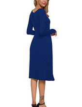 Load image into Gallery viewer, MISFAY Women's Long Sleeve Pockets Empire Waist Pleated Loose Swing Casual Flare Midi Dress (XL, Royal Blue)