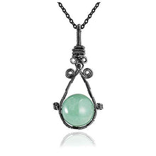 Load image into Gallery viewer, PESOENTH Natural Green Aventurine Crystal Ball Gemstone Healing Necklace Women Jewelry,16mm Jade Bead Round Stone Wire Wrapped Teardrop Pendant Necklace Gun Black Chain