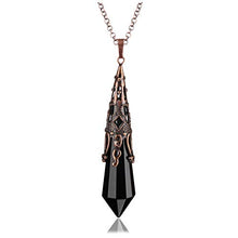 Load image into Gallery viewer, JOVIVI Natural Black Obsidian Crystal Necklace 12 Facted Therapy Healing Dowsing Divination Pendulum Pendant Reiki Charged Chakra Balancing