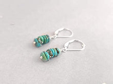 Load image into Gallery viewer, Natural Turquoise Bead Stack and Sterling Silver Earrings on leverbacks