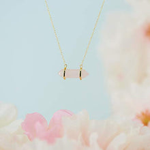 Load image into Gallery viewer, 18K Yellow Gold-Plated .925 Sterling Silver Rose Quartz Gemstone Crystal Horizontal Chakra Point Necklace - 16" + 2" Extender