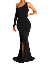 Load image into Gallery viewer, BEAGIMEG Women's Sexy Elegant One Shoulder Backless Evening Long Dress Black 2