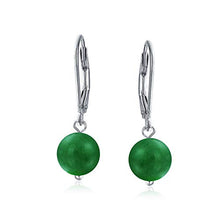 Load image into Gallery viewer, Simple Plain Basic Round Bead Green Aventurine Gemstone Leverback Ball Drop Earrings For Women 925 Sterling Silver