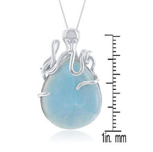 Load image into Gallery viewer, Sterling Silver Natural Larimar Pear-Shaped Octopus 16+2" Pendant Neckalce