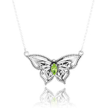 Load image into Gallery viewer, PZ Paz Creations 925 Sterling Silver Gemstone Butterfly Pendant for Woman Girl | Marquise Gemstone Necklace with Round Box Chain | Birthstone Blue Topaz Peridot Amethyst (Peridot)