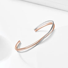 Load image into Gallery viewer, E Rose Gold Plated Layered Cross Cuff Bangles Bracelets for Women Teen Girls, Two-layer Open Adjustable Womens Wrist Cuff Bracelet Minimalism Jewelry Gift for Women Girls