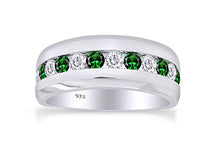 Load image into Gallery viewer, AFFY Simulated Green Emerald & White Cubic Zirconia Wedding Band Men in925 Sterling Silver Ring Size- 12