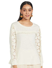 Load image into Gallery viewer, KAILASA BY ANGEL BAY Women's Top with Full Embroidery Net Sleeves Stylish Knitted Blouse (White, Fabric - Injected Slub Knit)