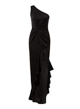 Load image into Gallery viewer, Fleur Wood Women's Elegant Twist Front Ruffle High Low Hem One Shoulder Cocktail Party Evening Maxi Dress Black