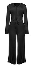 Load image into Gallery viewer, Bluewolfsea Women's Sexy Party Club Mesh See Through Zipper Hoodie Crop Tops and Pants Set Wide Leg Long Pants Jumpsuit Large Black