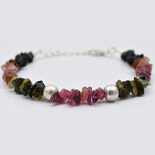 Load image into Gallery viewer, Pink Green Black Tourmaline Chips Bracelet Sterling Silver October Birthday Gift for women