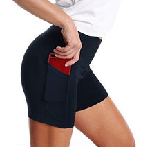 Load image into Gallery viewer, THE GYM PEOPLE High Waist Yoga Shorts for Women Tummy Control Fitness Athletic Workout Running Shorts with Deep Pockets (Medium, Navy Blue)