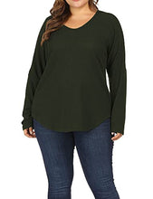 Load image into Gallery viewer, ALLEGRACE Women Plus Size Lightweight Knit Pullover Sweaters Long Sleeve Sweater Shirts Army Green 1X
