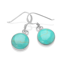Load image into Gallery viewer, 925 Sterling Silver Blue Turquoise Stone Round Dangle Hook Earrings