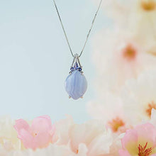 Load image into Gallery viewer, .925 Sterling Silver Genuine Blue Lace Agate and Iolite 1" Oval Pendant Necklace on 18" Box Chain