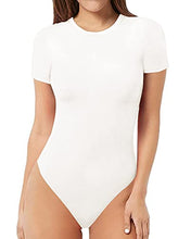 Load image into Gallery viewer, MANGOPOP Women's Round Neck Short Sleeve T Shirts Basic Bodysuits (A01 White, Medium)