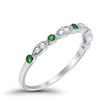 Load image into Gallery viewer, Blue Apple Co. 2mm Half Eternity Wedding Band Art Deco Design Round Simulated Emerald CZ 925 Sterling Silver, Size-7
