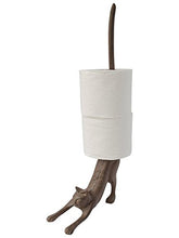 Load image into Gallery viewer, Comfify Yoga Cat Decorative Paper Towel Holder or Toilet Paper Holder Adorable “Downward Dog” Pose Kitty- Cast Iron Paper Towel Stand - Antiqued Cast Iron Storage - Multiple uses - 19” Tall.
