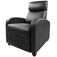 Load image into Gallery viewer, Living Room Recliner Chair, PU Leather Adjustable Single Recliner Sofa Home Theater Seating Reading Chair for Bedroom, Dark Black
