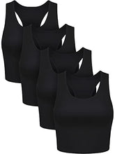 Load image into Gallery viewer, 4 Pieces Basic Crop Tank Tops Sleeveless Racerback Crop Sport Top for Women (Dark Green, Black, White, Chocolate,Large)