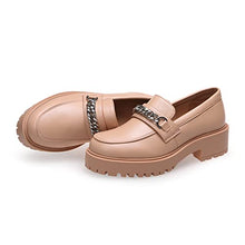 Load image into Gallery viewer, YETIER Platform Womens Loafer Leather Slip-ons Round Toe Chunky Loafer Shoes Penny Casual Fashion Shoes with Chain Apricot